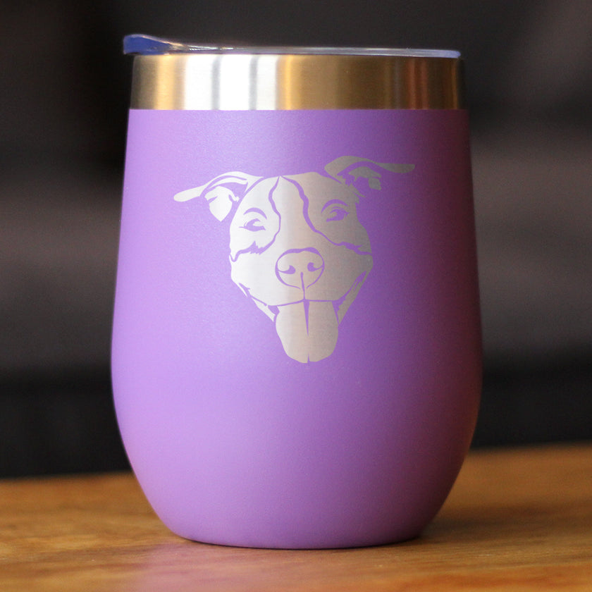 Happy Pitbull - Wine Tumbler Glass with Sliding Lid - Stainless Steel Insulated Mug - Cute Pitbull Themed Dog Gifts and Party Decor for Women and Men