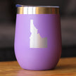 Idaho State Outline - Wine Tumbler Glass with Sliding Lid - Stainless Steel Travel Mug - Idaho Gifts for Women and Men