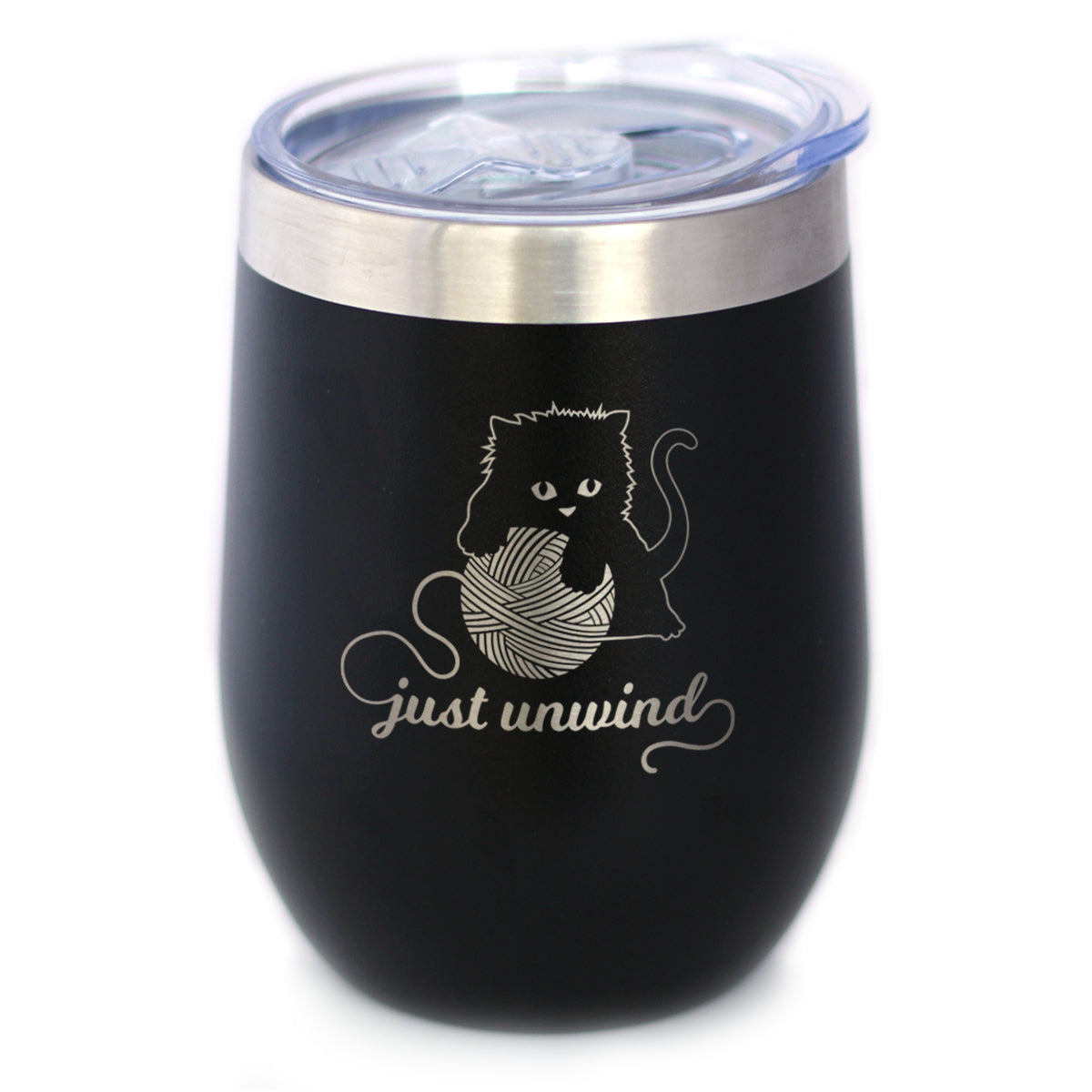 Just Unwind - Funny Kitten Themed Gifts for Cat Lovers Who Knit and Crochet - Insulated Wine Tumbler