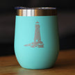 Lighthouse - Wine Tumbler Glass with Sliding Lid - Stainless Steel Travel Mug - Beach Gifts and Decor for Women and Men