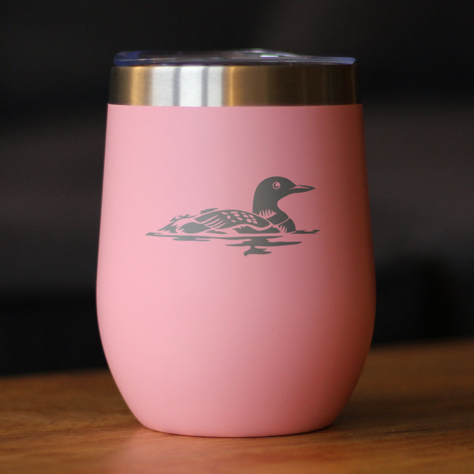 Loon - Wine Tumbler Glass with Sliding Lid - Stainless Steel Insulated Mug - Loon Gifts for Women and Men