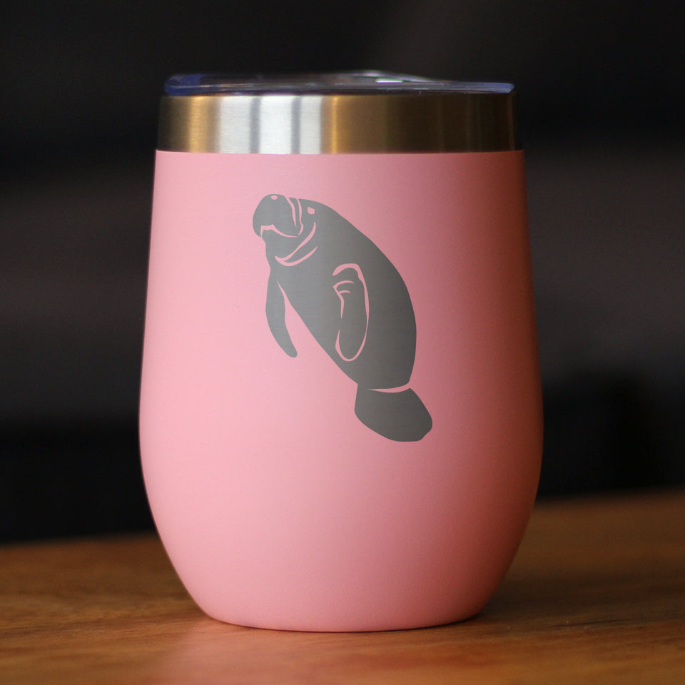 Manatee - Wine Tumbler Glass with Sliding Lid - Stainless Steel Insulated Mug - Manatee Gifts Women and Men Beach Lovers