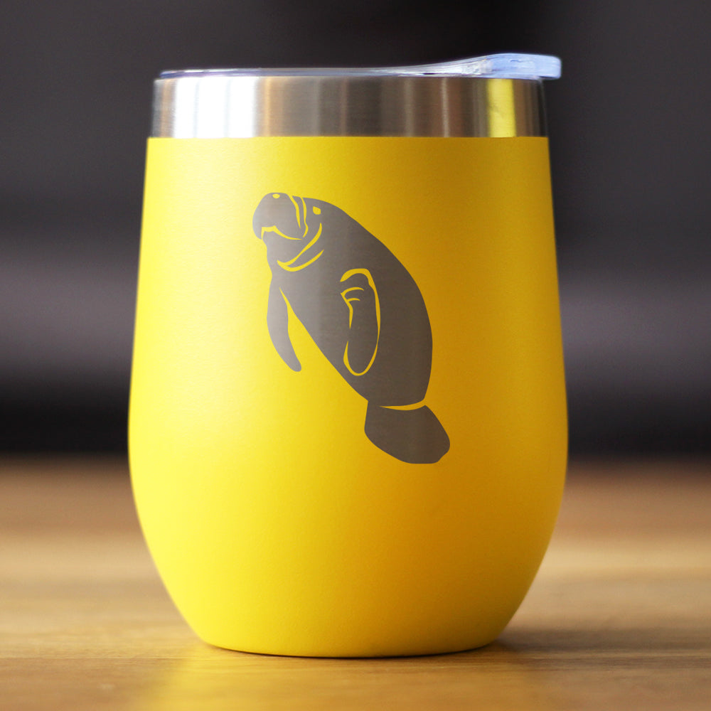 Manatee - Wine Tumbler Glass with Sliding Lid - Stainless Steel Insulated Mug - Manatee Gifts Women and Men Beach Lovers