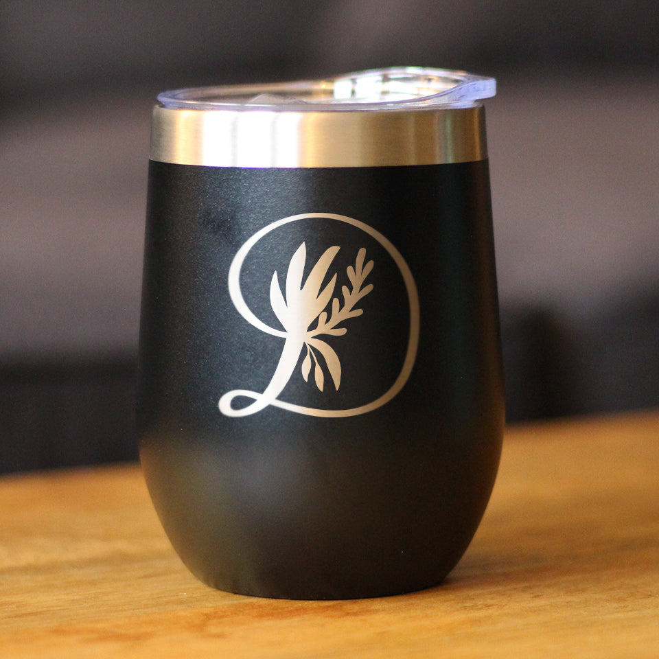 Monogram Floral Initial Letter D - Wine Tumbler