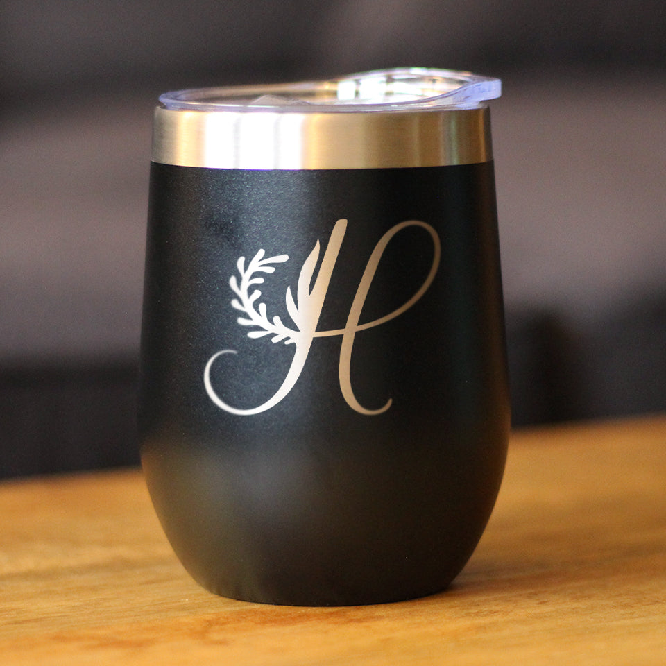 Monogram Floral Initial Letter H - Wine Tumbler