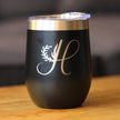 Monogram Floral Initial Letter H - Wine Tumbler
