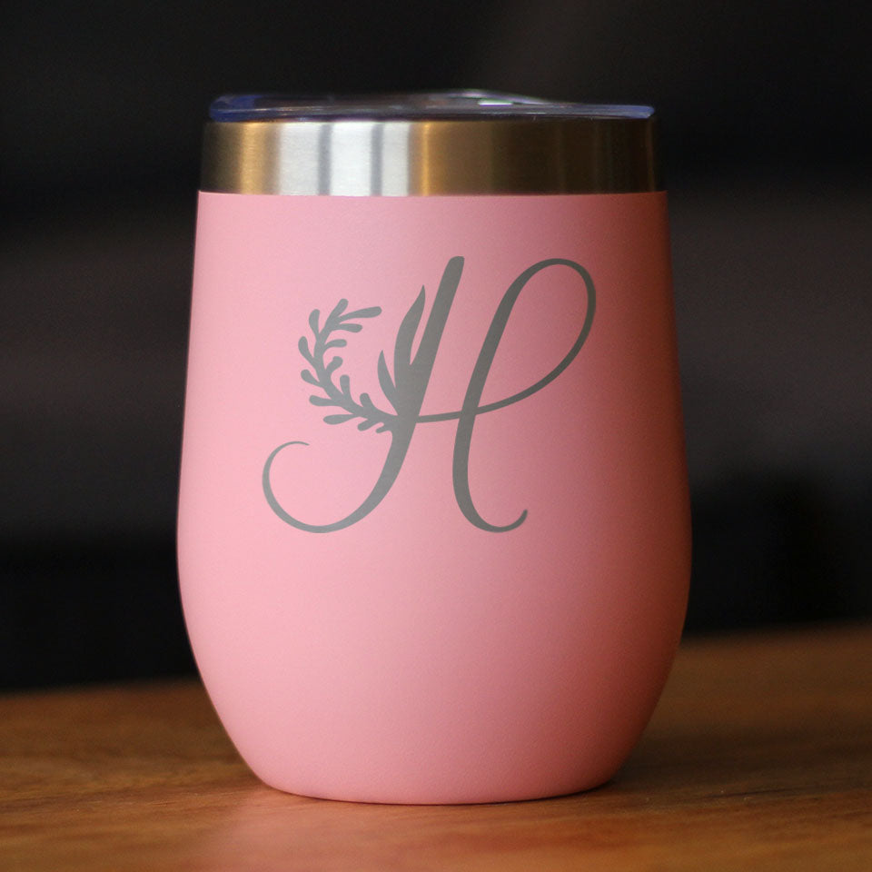 Monogram Floral Initial Letter H - Wine Tumbler