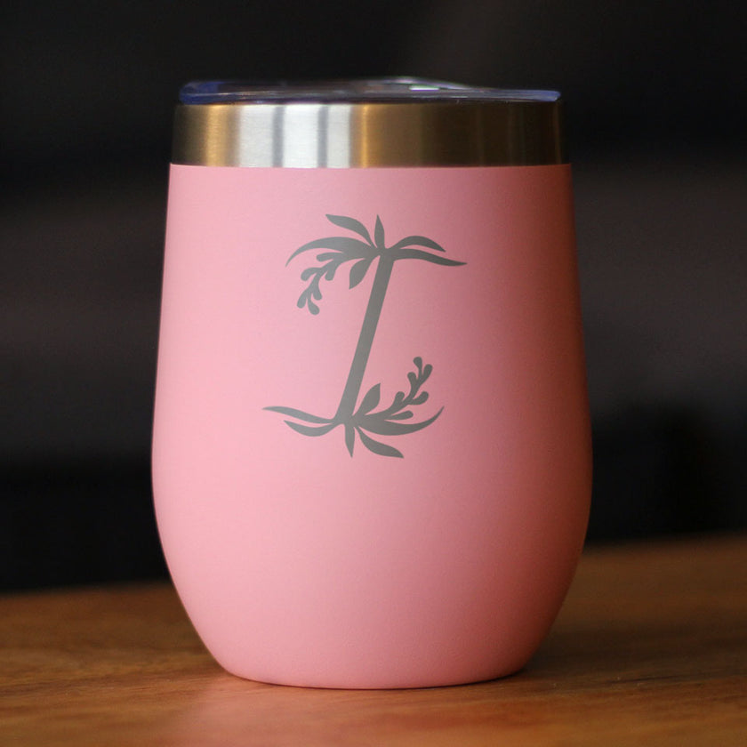 Monogram Floral Initial Letter I - Wine Tumbler