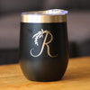 Monogram Floral Initial Letter R - Wine Tumbler