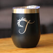 Monogram Floral Initial Letter T - Wine Tumbler