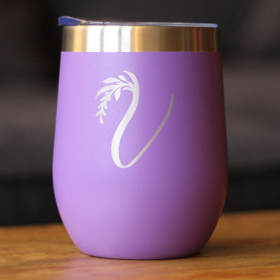 Monogram Floral Initial Letter V - Wine Tumbler