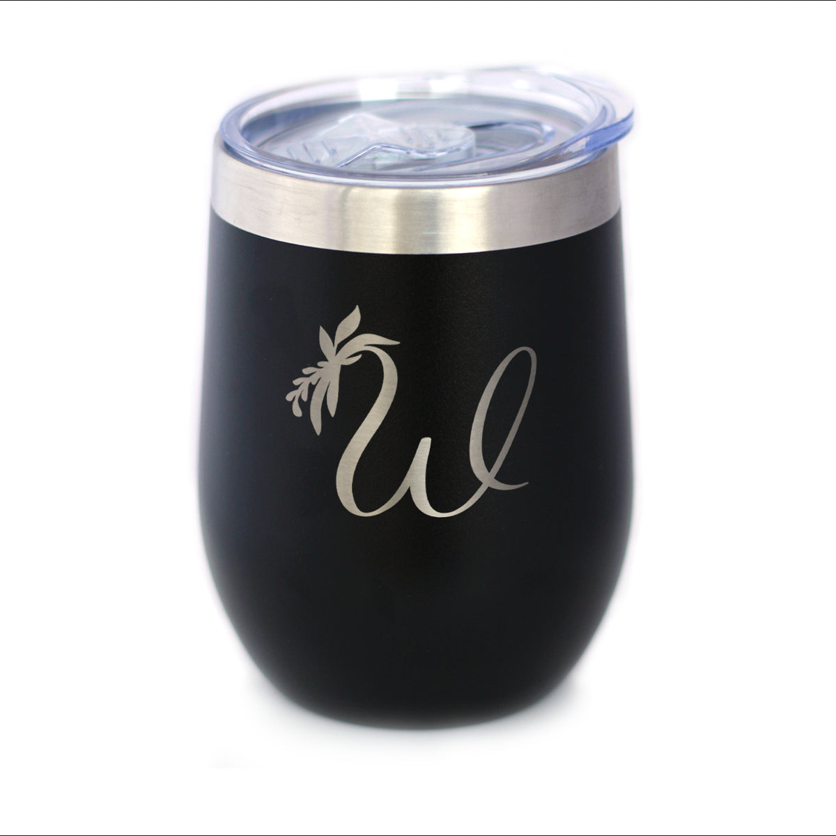 Monogram Floral Initial Letter W - Wine Tumbler