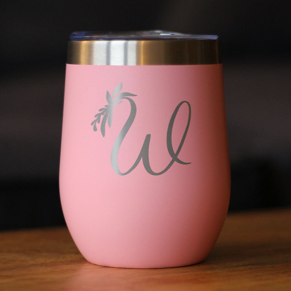 Monogram Floral Initial Letter W - Wine Tumbler