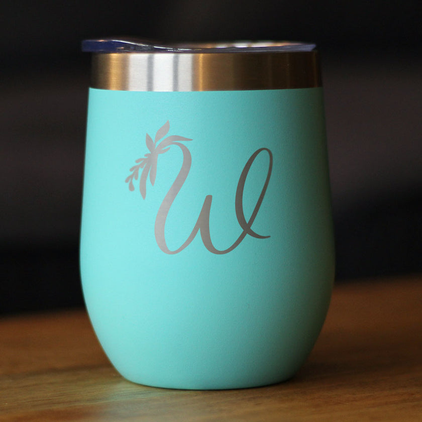 Monogram Floral Initial Letter W - Wine Tumbler