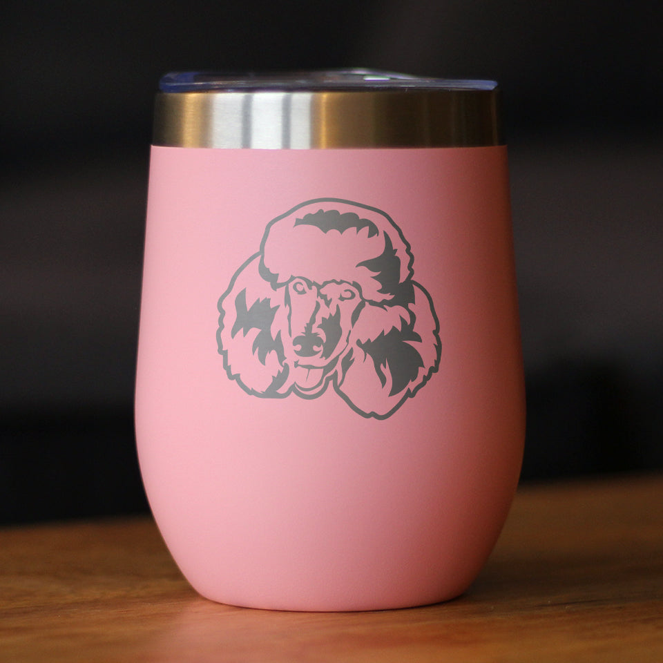 Poodle Happy Face - Wine Tumbler Glass with Sliding Lid - Stainless Steel Insulated Mug - Poodle Dog Gift for Women and Men