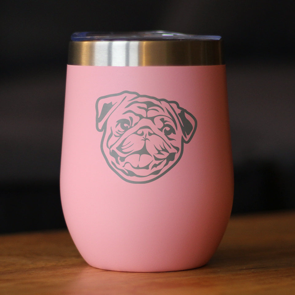 Pug - Wine Tumbler Glass with Sliding Lid - Stainless Steel Insulated Mug - Cute Pug Themed Gift for Men and Women