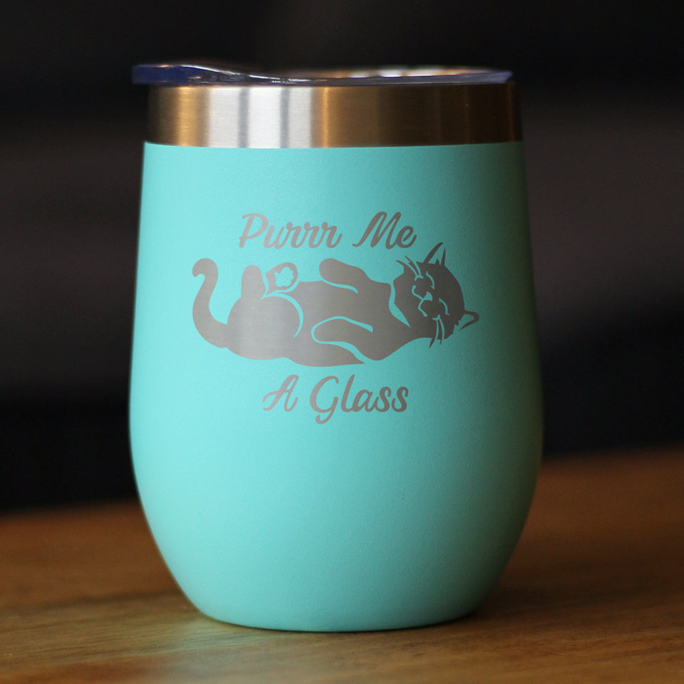 Purr Me A Glass - Cat Wine Tumbler Glass with Sliding Lid - Stainless Steel Insulated Mug - Fun Unique Cat Themed Décor and Gifts for Men &amp; Women
