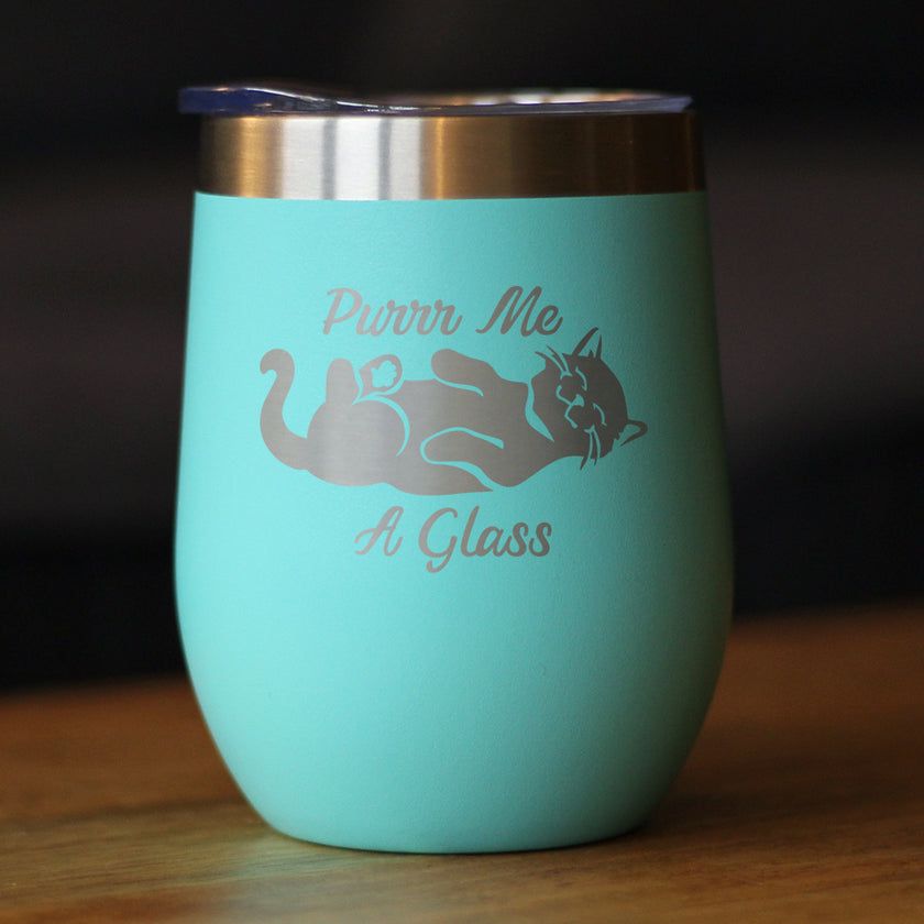 Purr Me A Glass - Cat Wine Tumbler Glass with Sliding Lid - Stainless Steel Insulated Mug - Fun Unique Cat Themed Décor and Gifts for Men & Women