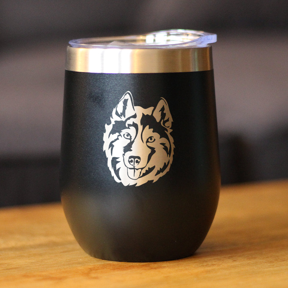 Siberian Husky Face - Wine Tumbler