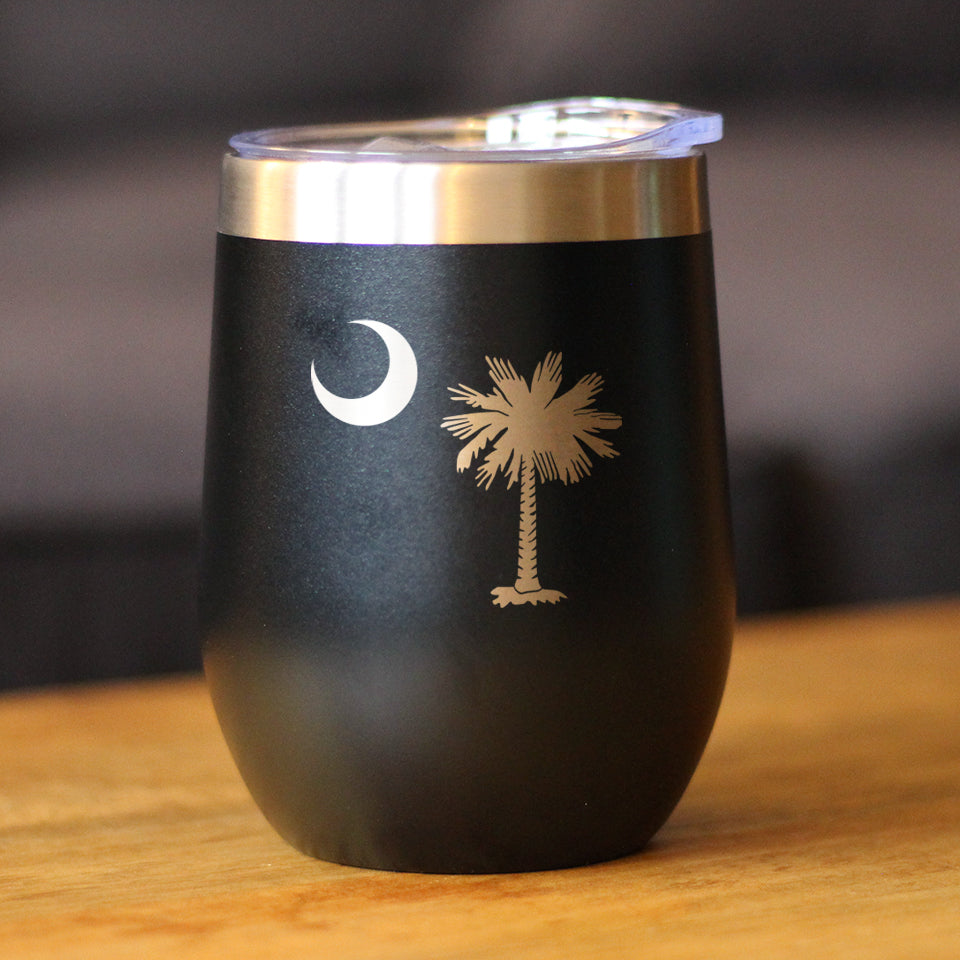 South Carolina Flag - Wine Tumbler Glass with Sliding Lid - Stainless Steel Insulated Mug - State Themed Drinking Decor and Gifts for South Carolinian Women &amp; Men