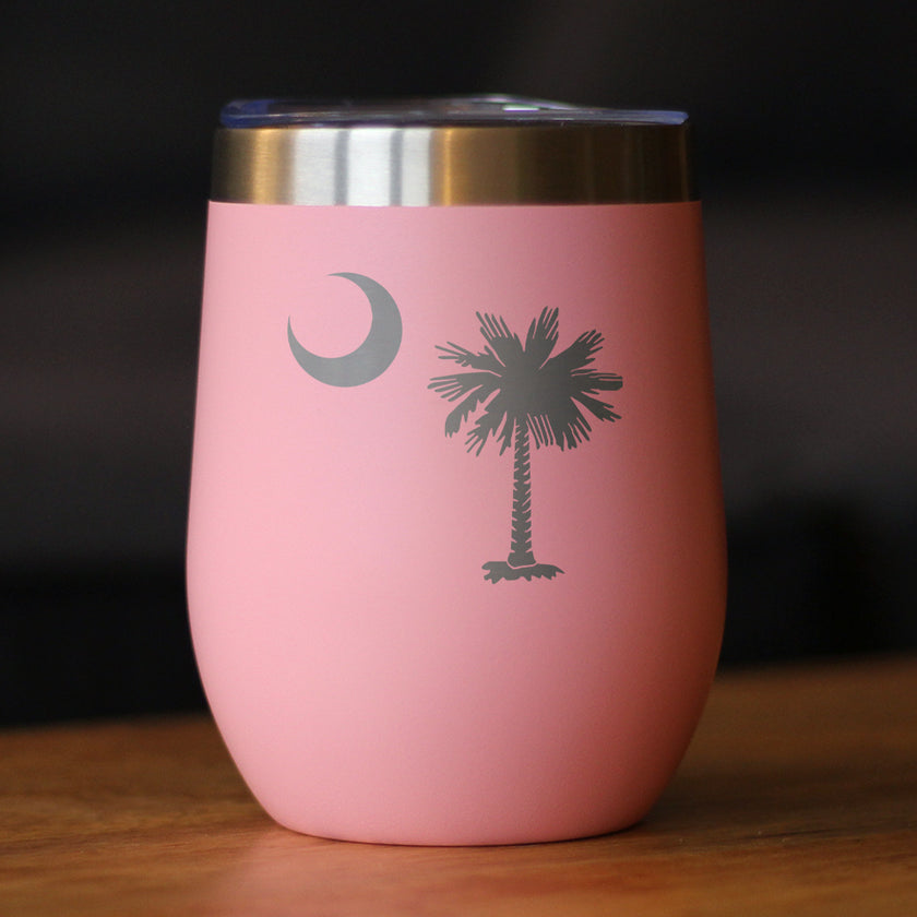 South Carolina Flag - Wine Tumbler Glass with Sliding Lid - Stainless Steel Insulated Mug - State Themed Drinking Decor and Gifts for South Carolinian Women & Men