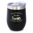 Touch My Shelf - Wine Tumbler with Sliding Lid - Stemless Stainless Steel Insulated Cup - Lovers of Reading & Books Outdoor Mug