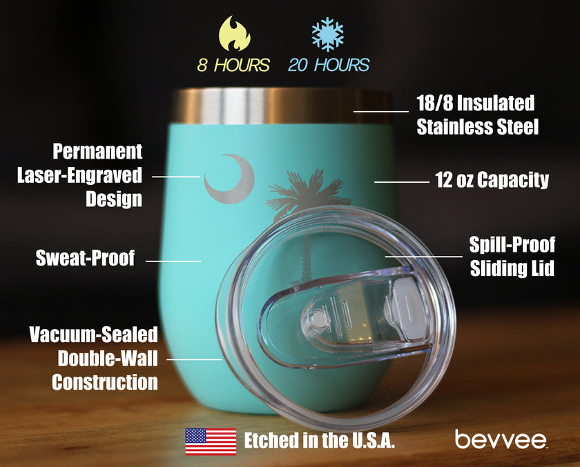 South Carolina Flag - Wine Tumbler Glass with Sliding Lid - Stainless Steel Insulated Mug - State Themed Drinking Decor and Gifts for South Carolinian Women & Men