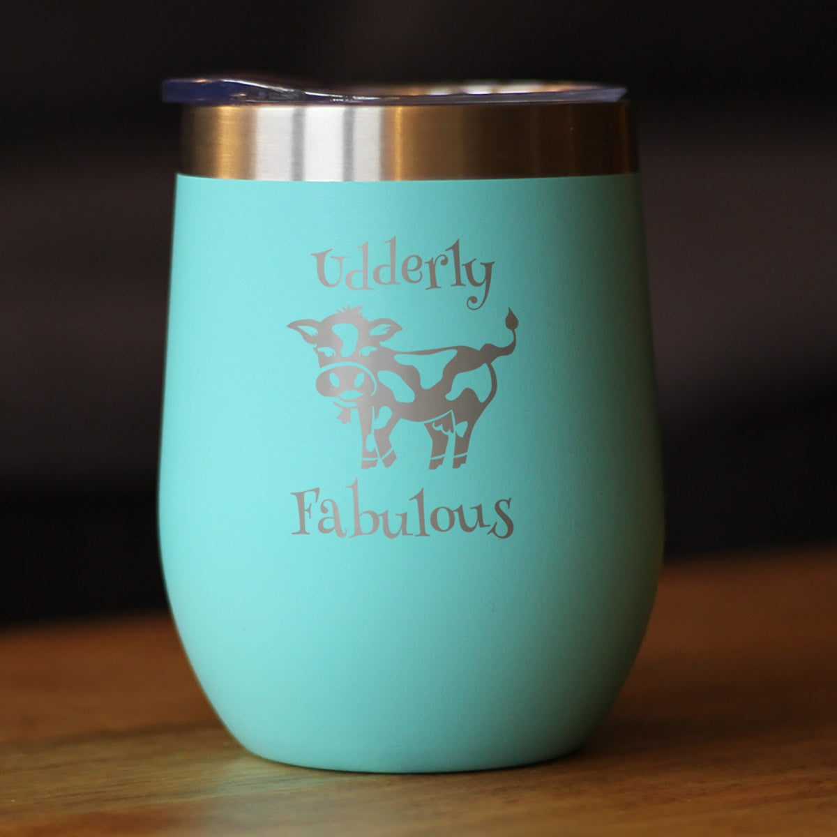 Udderly Fabulous - Cow Wine Tumbler with Sliding Lid - Stemless Stainless Steel Insulated Cup - Funny Outdoor Camping Mug