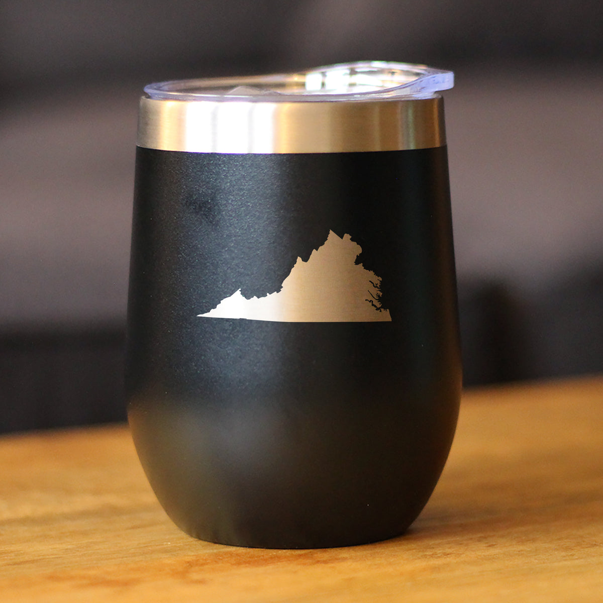 Virginia State Outline - Wine Tumbler Glass with Sliding Lid - Stainless Steel Insulated Mug - Virginia Gifts for Women and Men Virginians