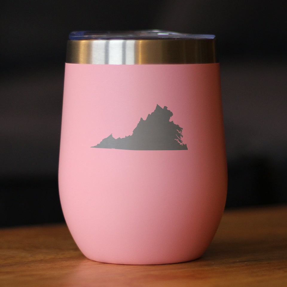 Virginia State Outline - Wine Tumbler Glass with Sliding Lid - Stainless Steel Insulated Mug - Virginia Gifts for Women and Men Virginians