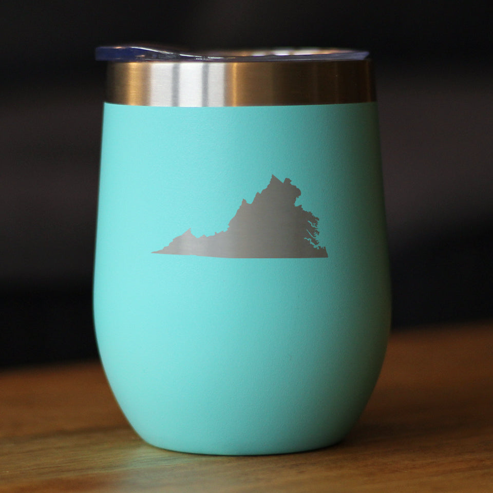 Virginia State Outline - Wine Tumbler Glass with Sliding Lid - Stainless Steel Insulated Mug - Virginia Gifts for Women and Men Virginians