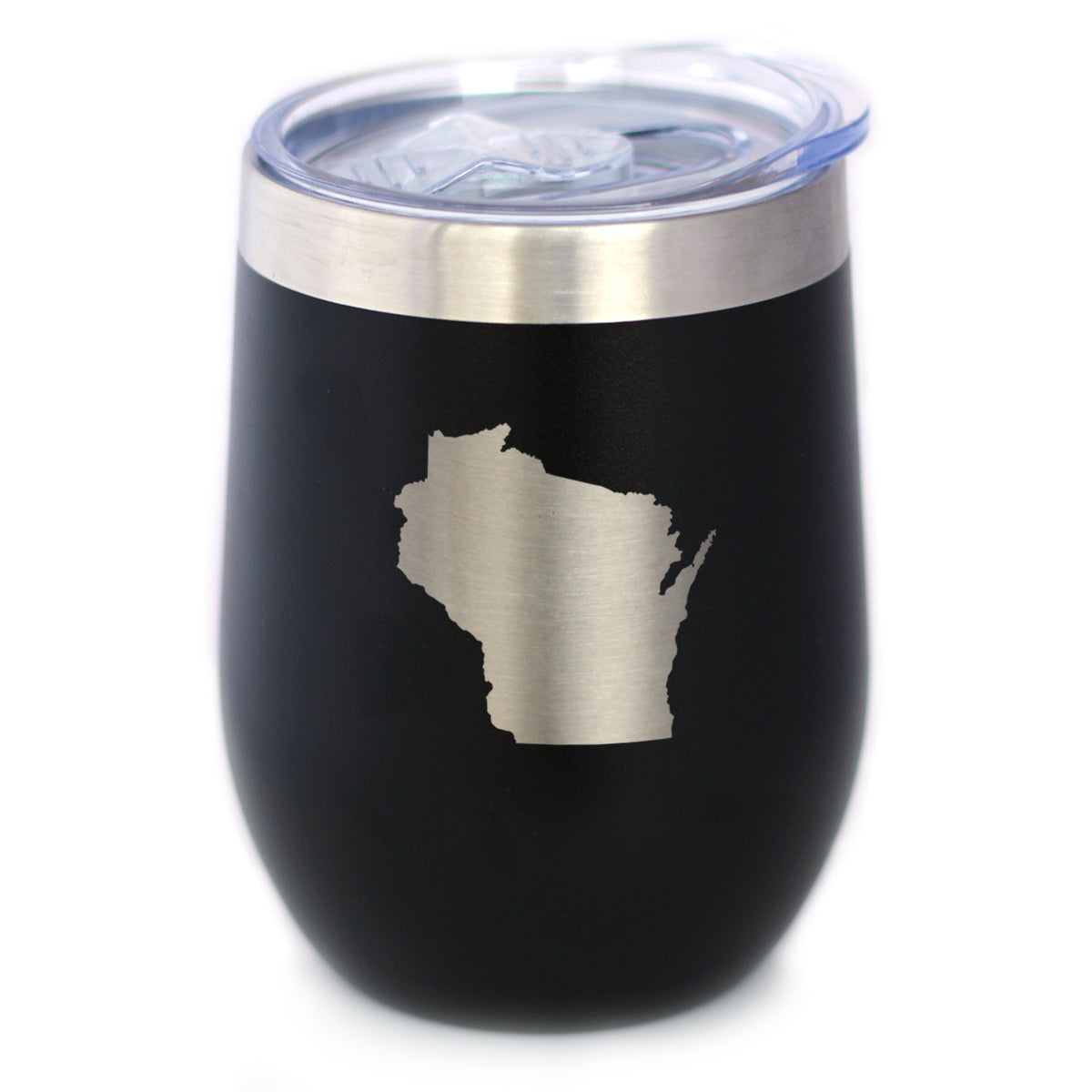 Wisconsin State Outline - Wine Tumbler Glass with Sliding Lid - Stainless Steel Insulated Mug - Wisconsin Gifts for Women and Men