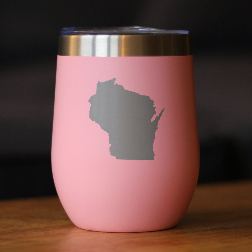 Wisconsin State Outline - Wine Tumbler Glass with Sliding Lid - Stainless Steel Insulated Mug - Wisconsin Gifts for Women and Men