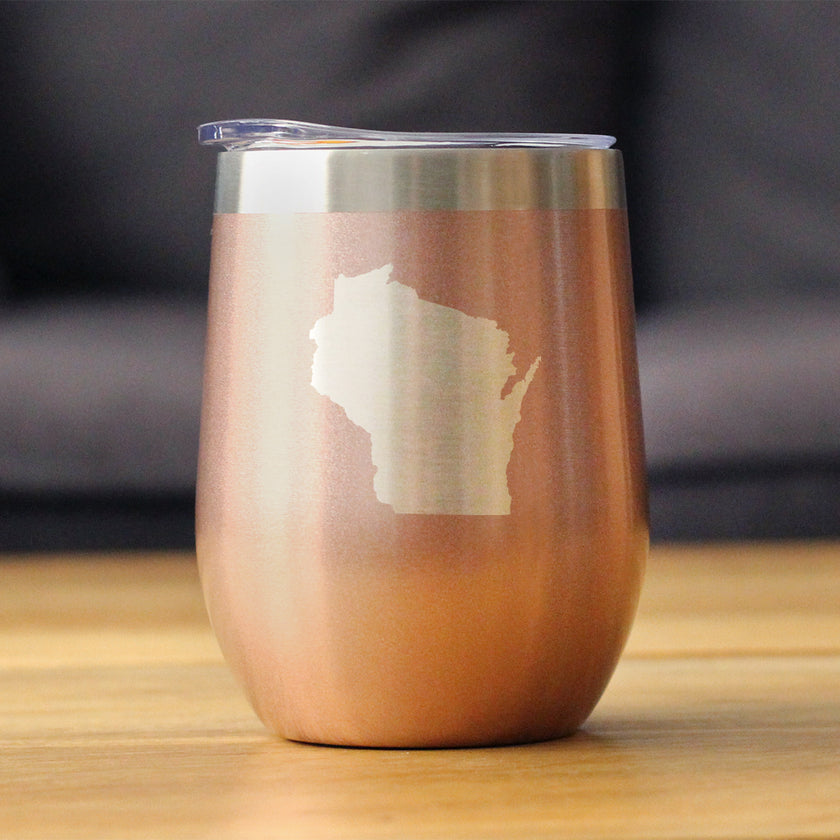 Wisconsin State Outline - Wine Tumbler Glass with Sliding Lid - Stainless Steel Insulated Mug - Wisconsin Gifts for Women and Men