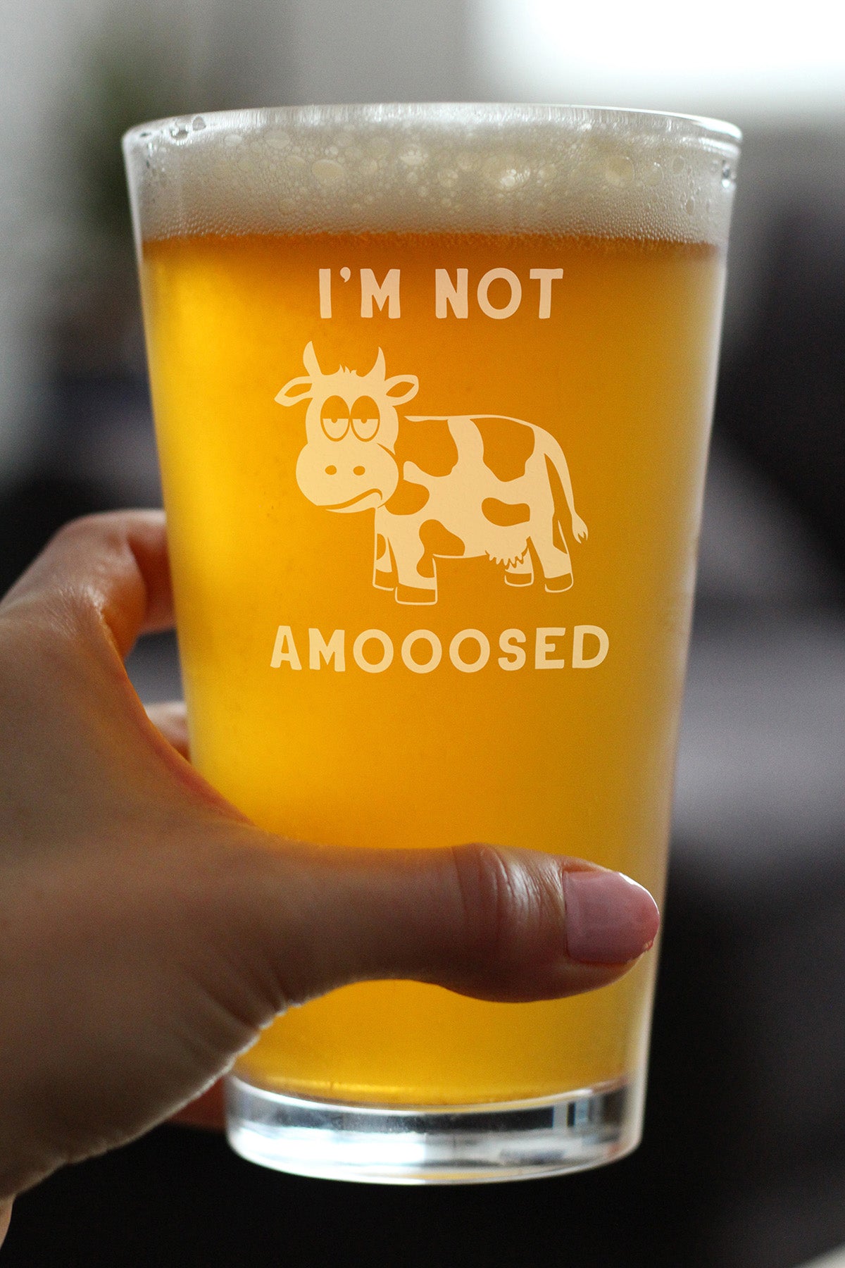 Not Amooosed - 16 oz Pint Glass for Beer - Funny Cow Gifts for Men & Women - Fun Cow Themed Decor
