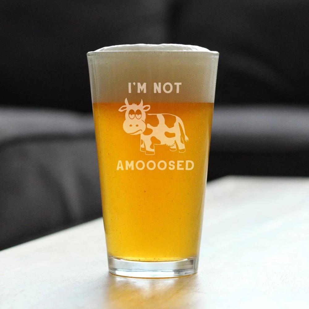 Not Amooosed - 16 oz Pint Glass for Beer - Funny Cow Gifts for Men &amp; Women - Fun Cow Themed Decor