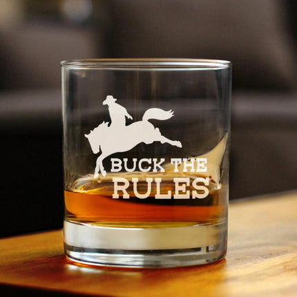 Buck the Rules - Funny Horse Whiskey Rocks Glass Gifts for Men & Women - Fun Whisky Drinking Tumbler Decor