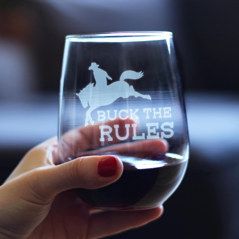 Buck the Rules - Funny Horse Stemless Wine Glass for Women & Men - Cut -  bevvee
