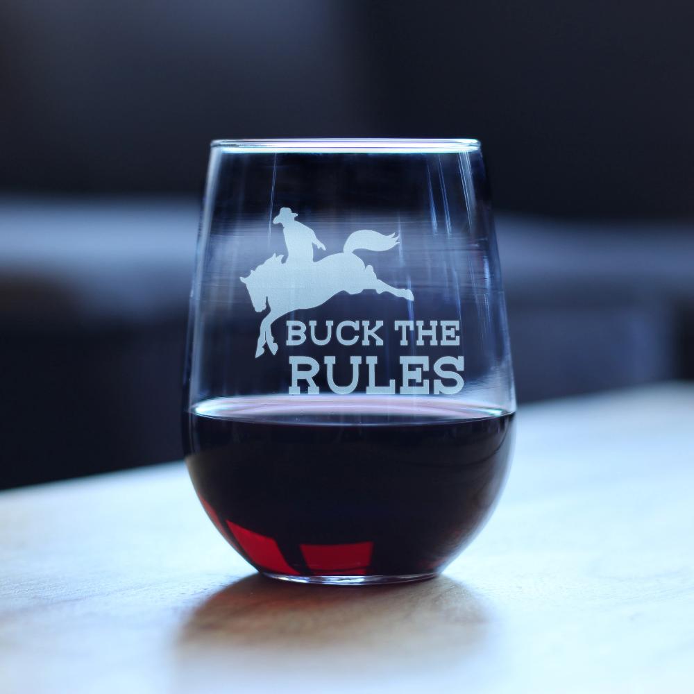 Buck the Rules - Funny Horse Stemless Wine Glass for Women &amp; Men - Cute Funny Bday Glasses for Lovers of Horses