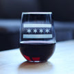 Chicago Flag – Cute Chitown Stemless Wine Glass, Large Glasses, Etched Sayings, Gift Box