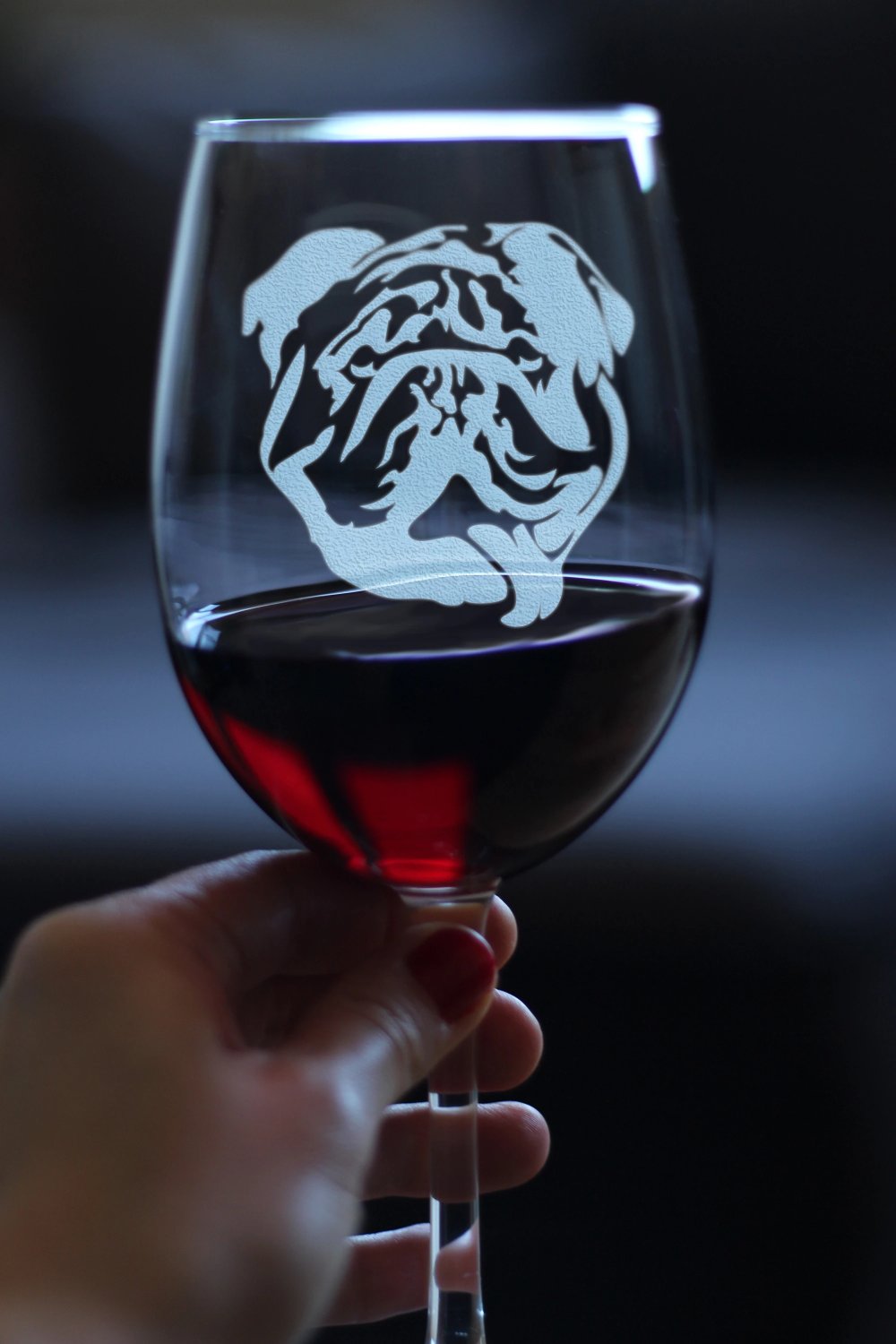 Bulldog Wine Glass with Stem - Large 16.5 oz Glasses - Cute Gifts for Dog Lovers with English Bulldogs
