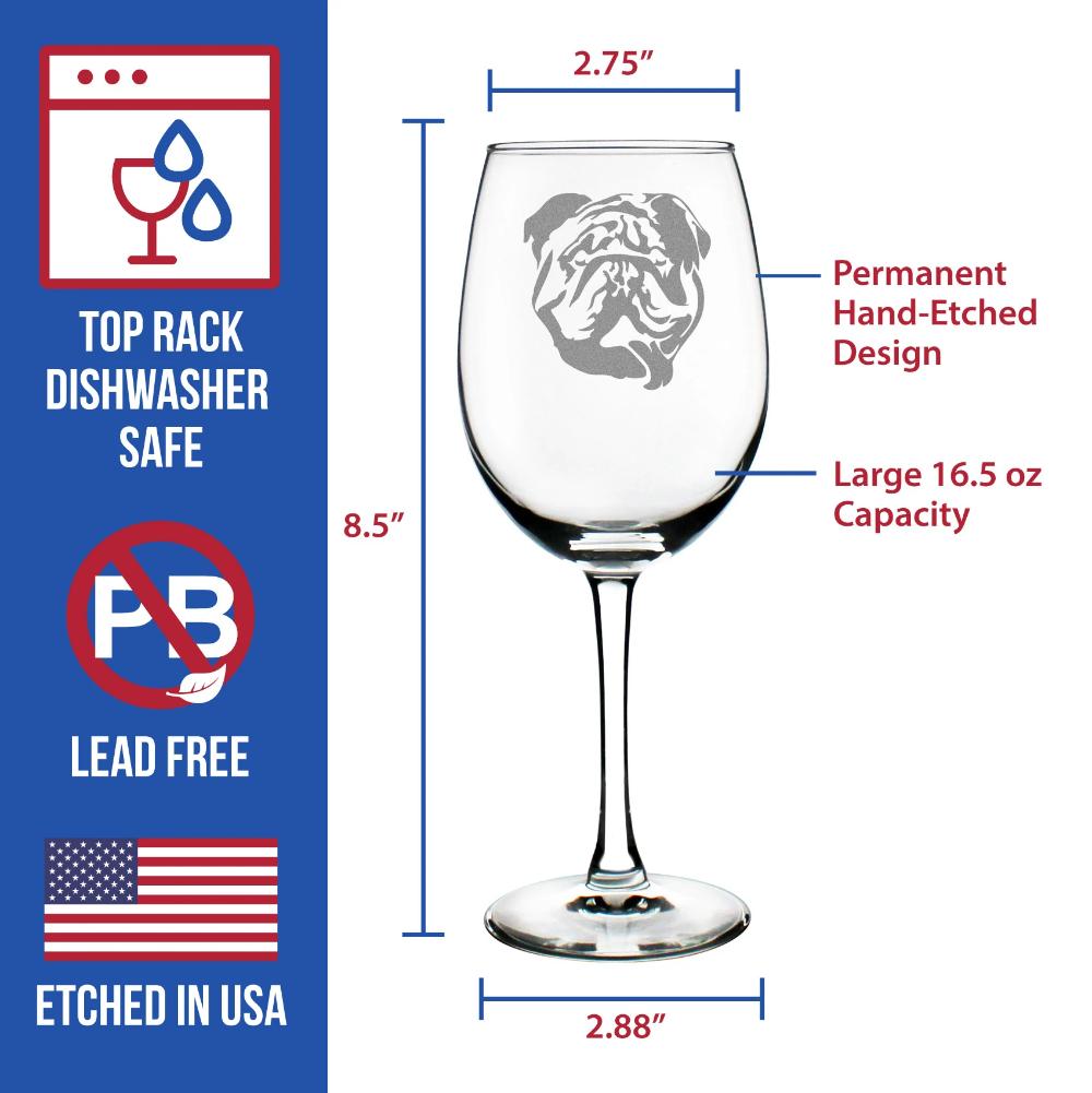 Bulldog Wine Glass with Stem - Large 16.5 oz Glasses - Cute Gifts