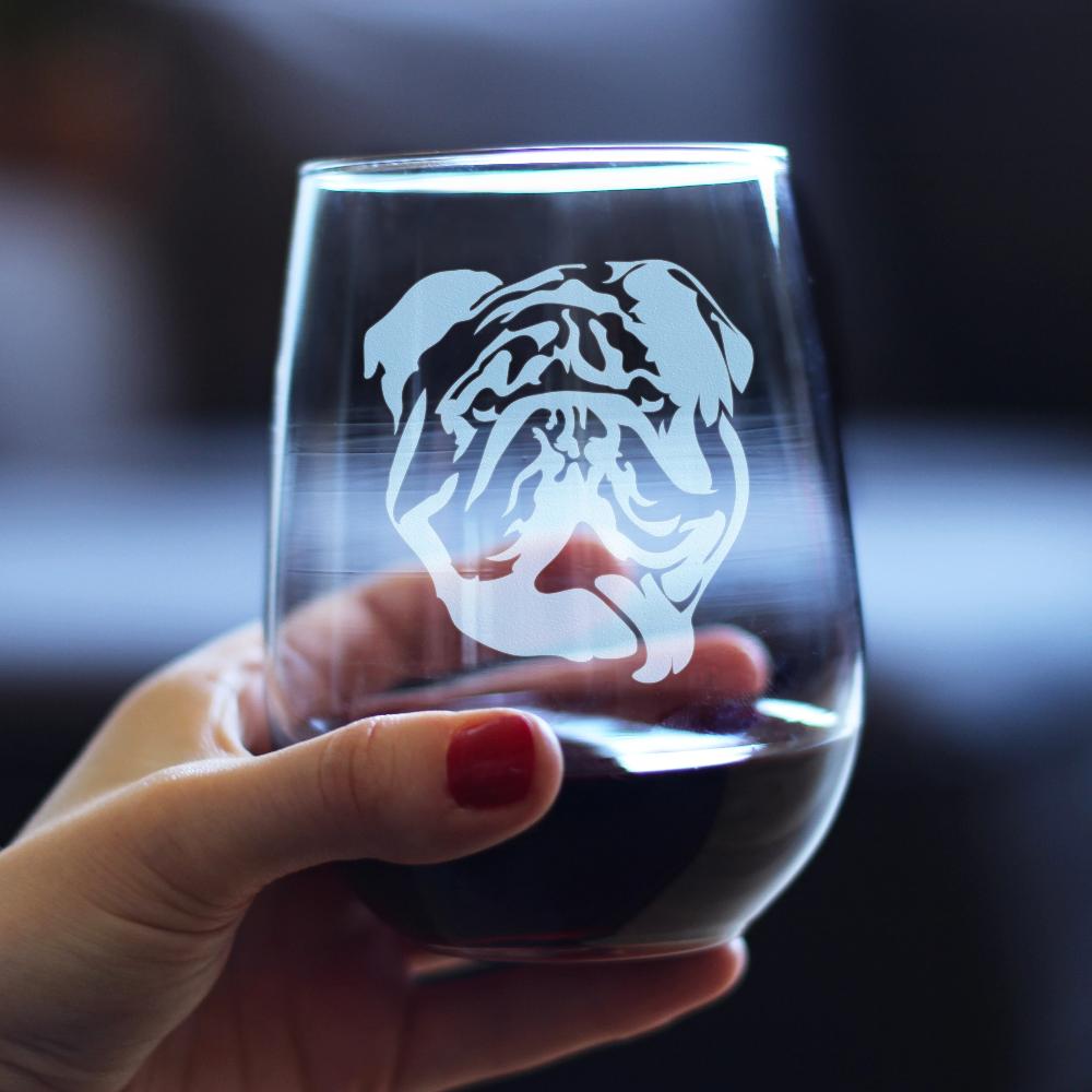 Bulldog Stemless Wine Glass - Large Glasses - Cute Gifts for Dog Lovers with English Bulldogs