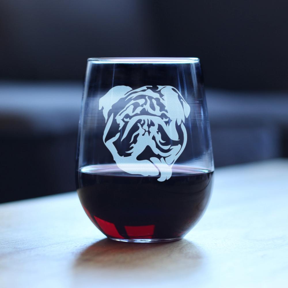 Bulldog Stemless Wine Glass - Large Glasses - Cute Gifts for Dog Lovers with English Bulldogs