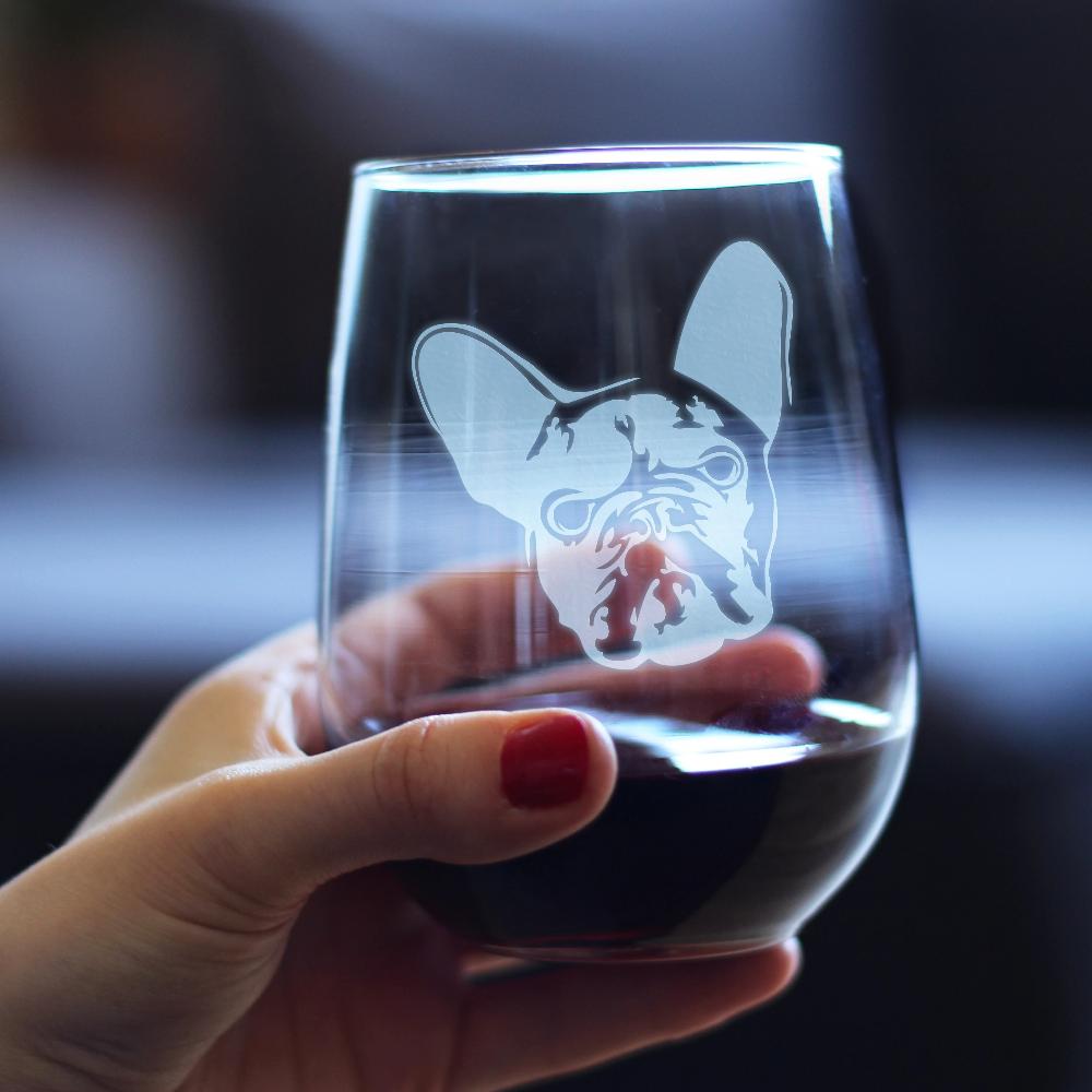 French Bulldog Stemless Wine Glass - Large 17 oz Glasses - Cute Gifts for Dog Lovers with a Frenchie