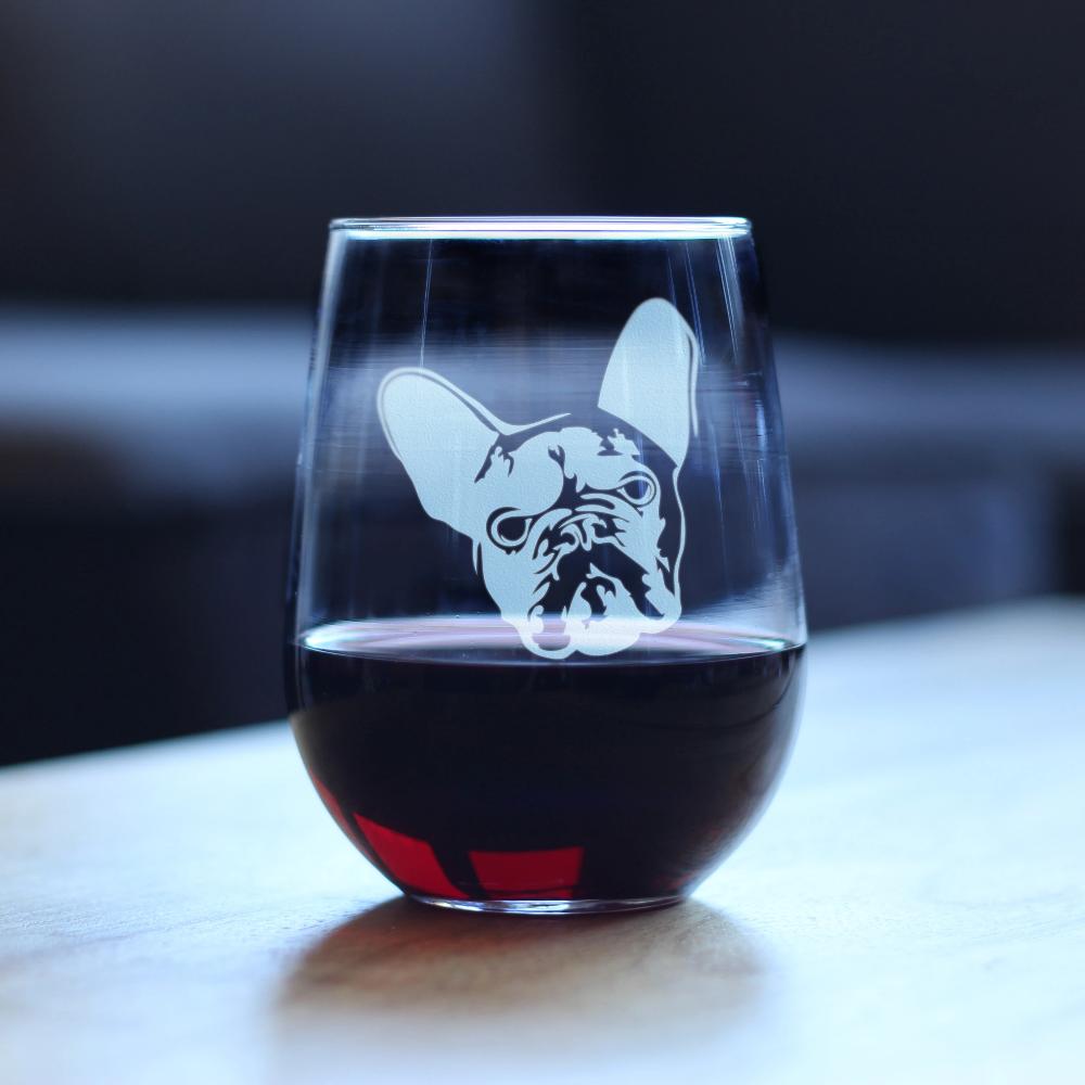 French Bulldog Stemless Wine Glass - Large 17 oz Glasses - Cute Gifts for Dog Lovers with a Frenchie