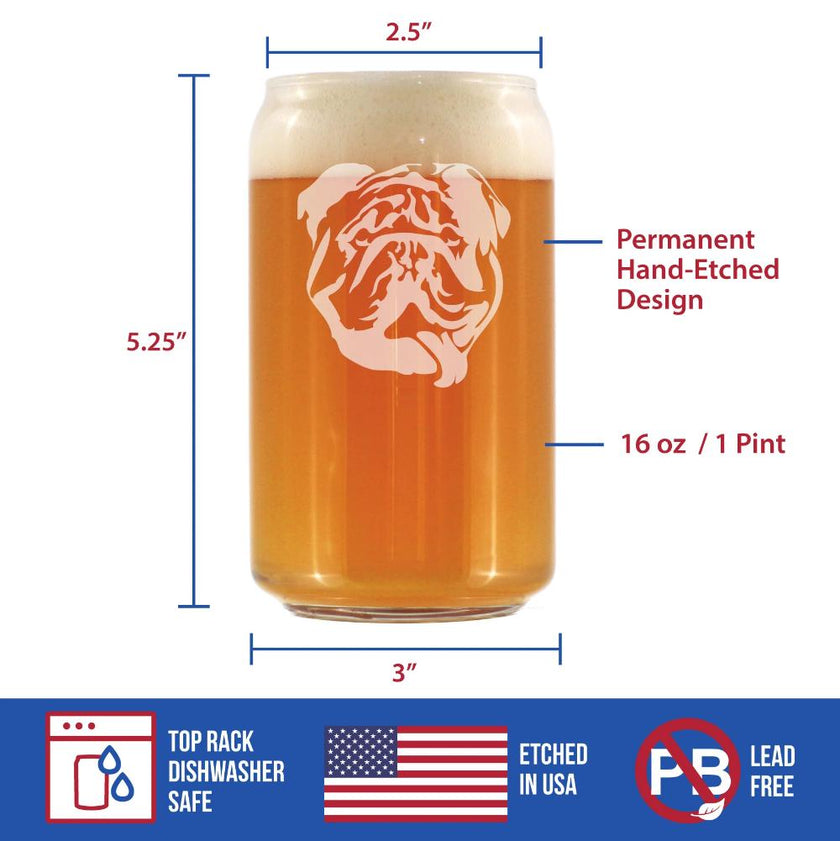 English Bulldog - Beer Can Pint Glass Gifts for Men & Women - Fun Unique Bulldogs Decor