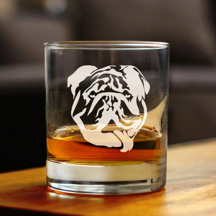 English Bulldog - Funny Whiskey Rocks Glass Gifts for Men & Women with Bulldogs - Fun Whisky Drinking Tumbler Décor