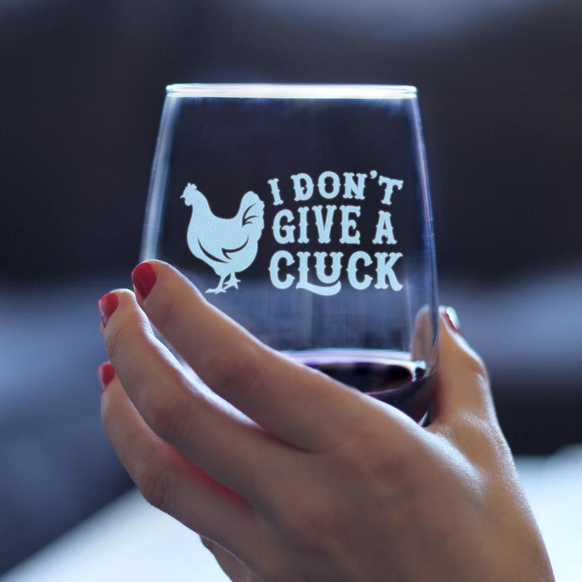 Don't Give a Cluck - Stemless Chicken Wine Glass for Women - Cute Funny Wine Gift Idea - Unique Personalized Glasses for Birthday