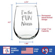 Fun Nana - Cute Funny Stemless Wine Glass, Large Glasses, Etched Sayings, Gift Box